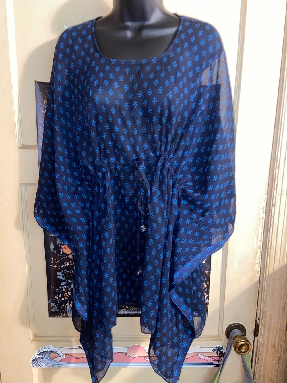 NAVY TURQUOISE SWIM COVERUP Tunic Free Size SUNFLOWER Floral